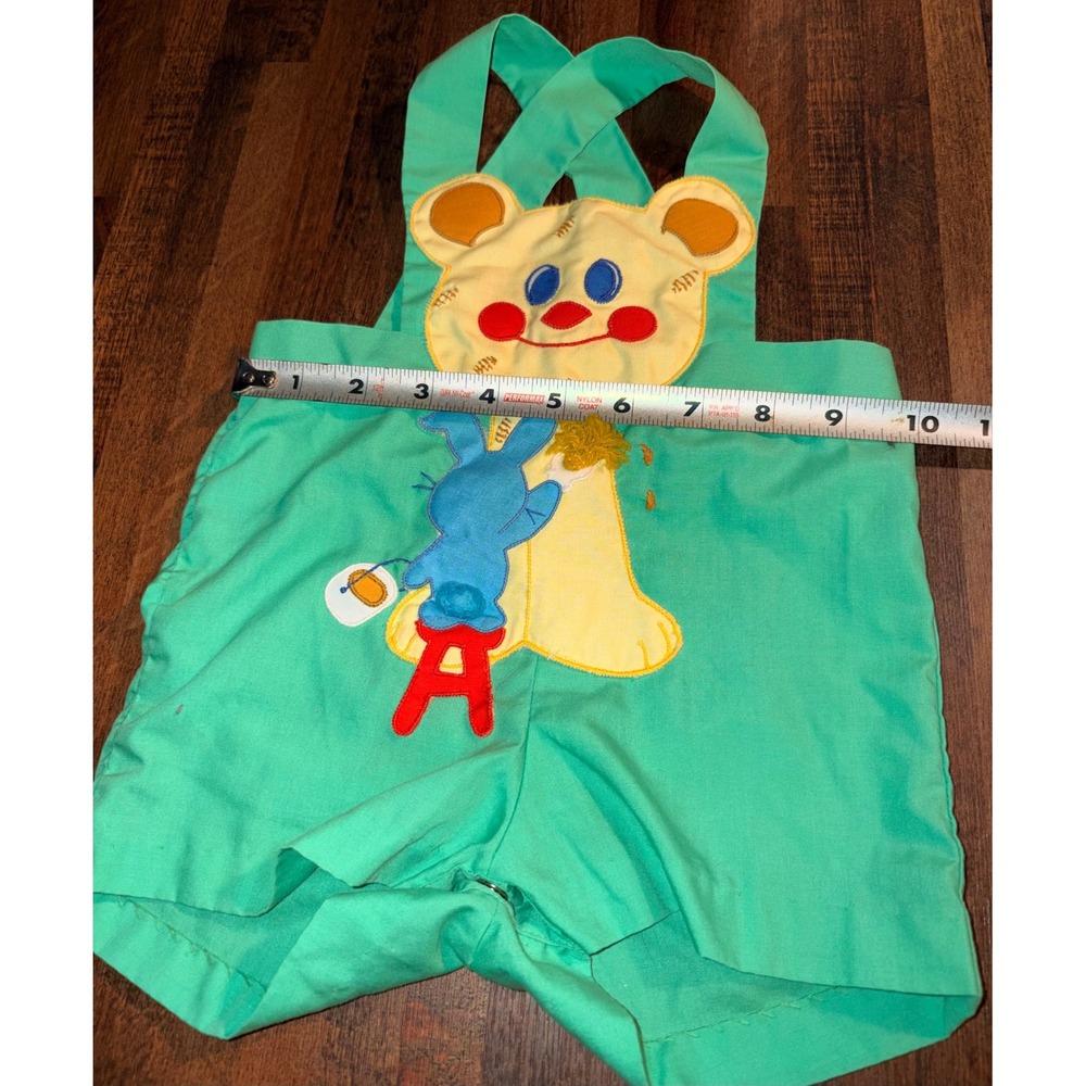 Vintage Nannekins‎ by Nannette Green Bear Bunny Applique Overalls 15-18 Months - Picture 3 of 6